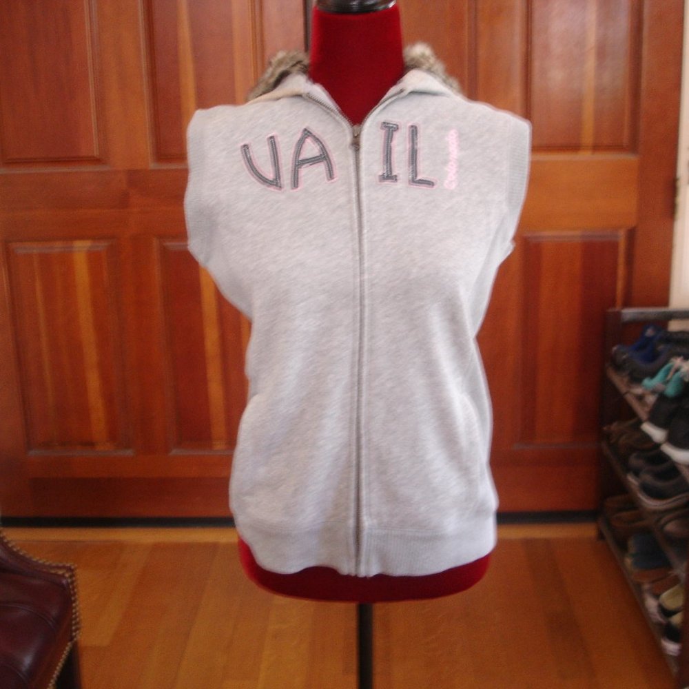 OLD NAVY Women's Size Medium Hooded Vest, Vail CO, Faux Fur-Lined Hood